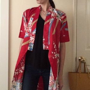 Kimono Robe - Red Floral Cardigan